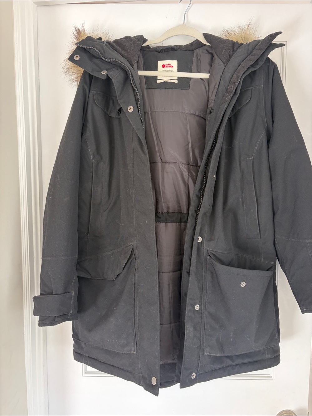 Fjallraven Black Nuuk Puffer Parka with Fur-Trim Hood